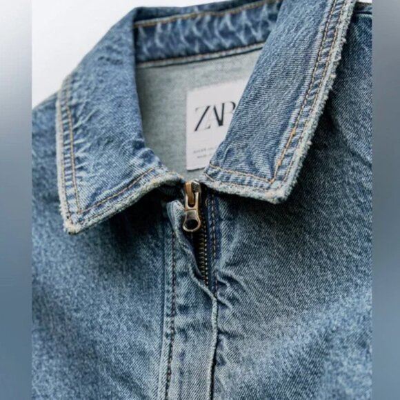 ZARA TRF FITTED DENIM DRESS SHORT SLEEVES MINI DRESS BLUE - Picture 2 of 8